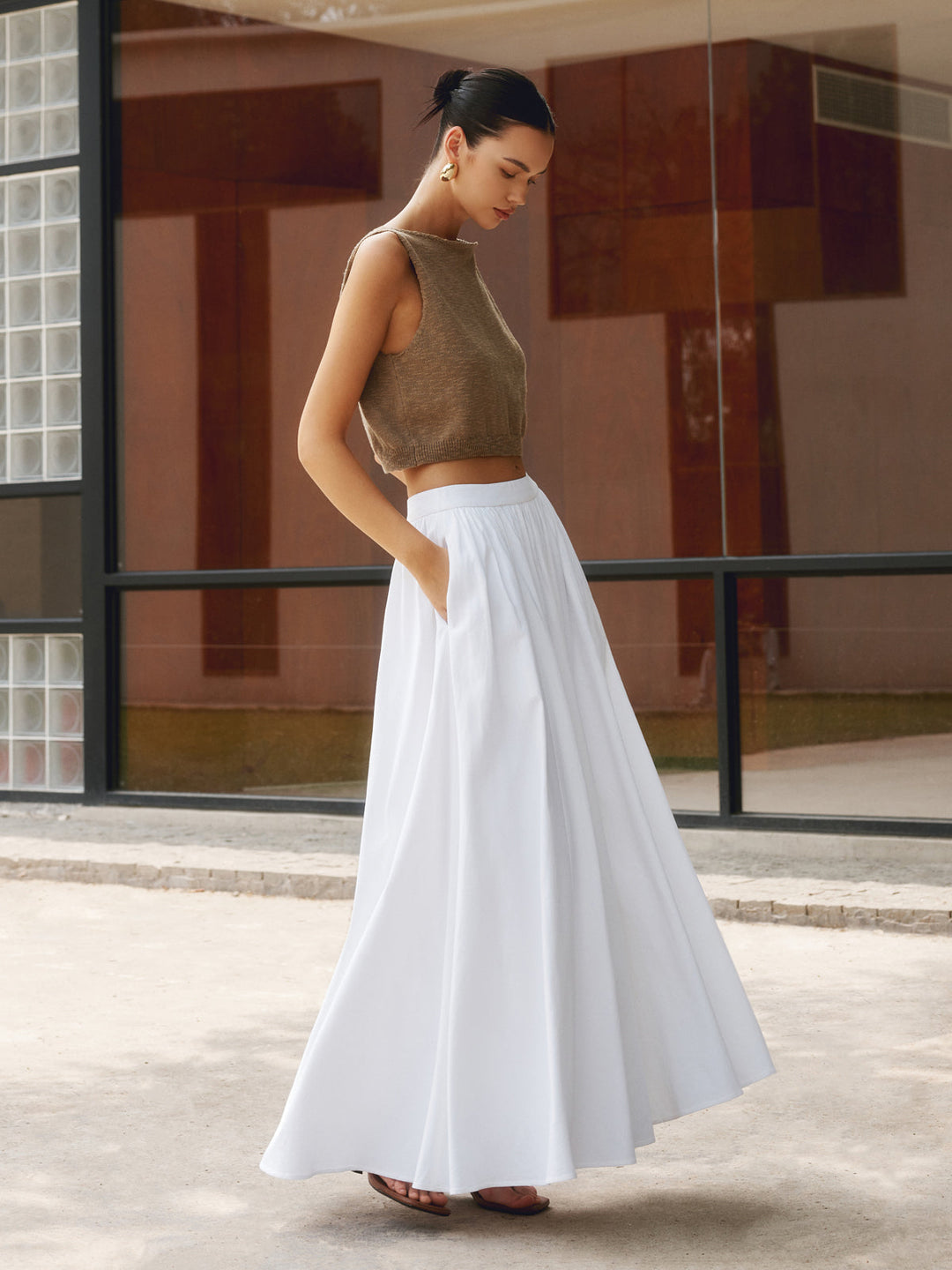 Palazzo | High Waist Gathered A-Line Cotton Maxi Skirt