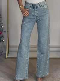 Starla | Women's Jeans Mid Rise Diamanté Wide Leg