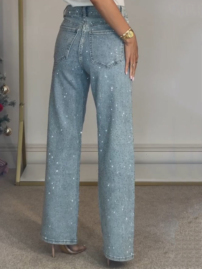 Starla | Women's Jeans Mid Rise Diamanté Wide Leg