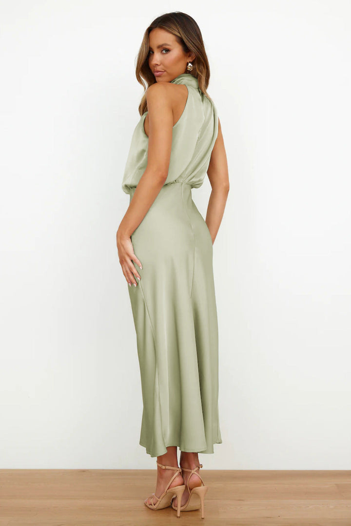 Calliope | Draped Twist Satin Halter Neck Maxi Dress