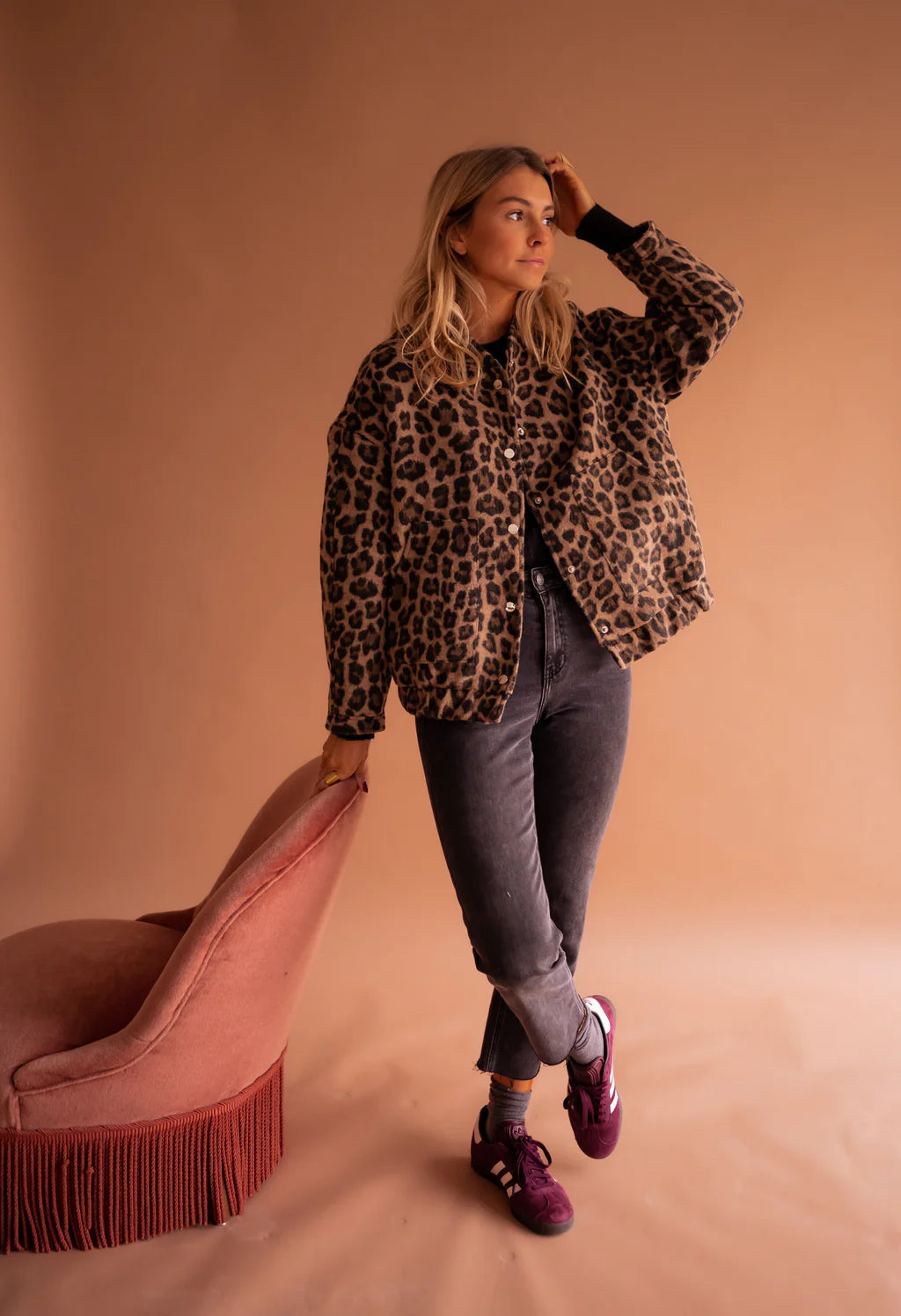 Wildra | Leopard Print Snap-Button Women's Bomber Jackets