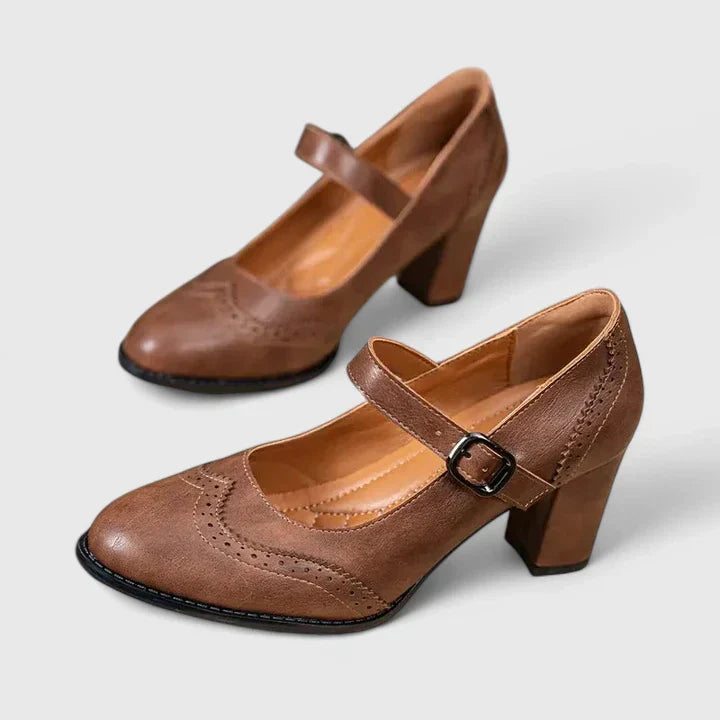 Bronte | Brogue-Detail Mary Jane Flats with Block Heel Strap