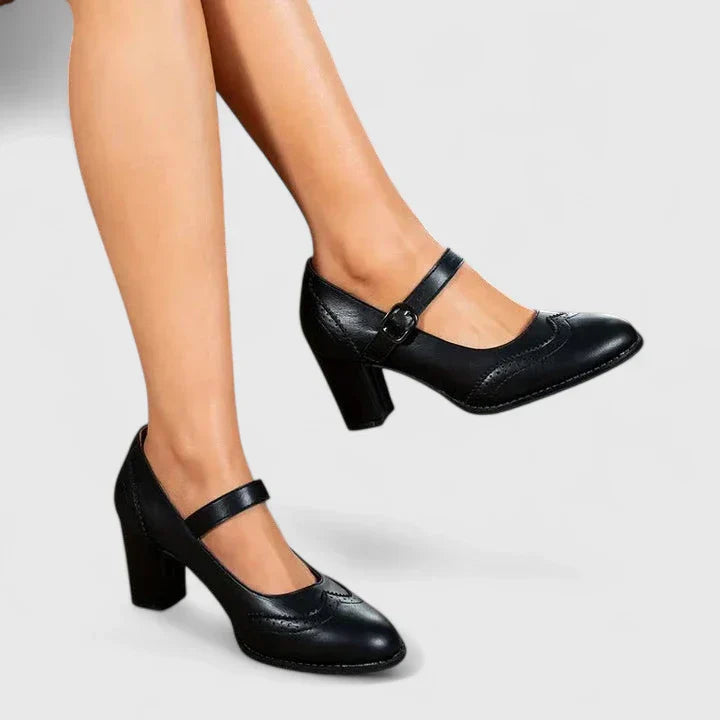 Bronte | Brogue-Detail Mary Jane Flats with Block Heel Strap