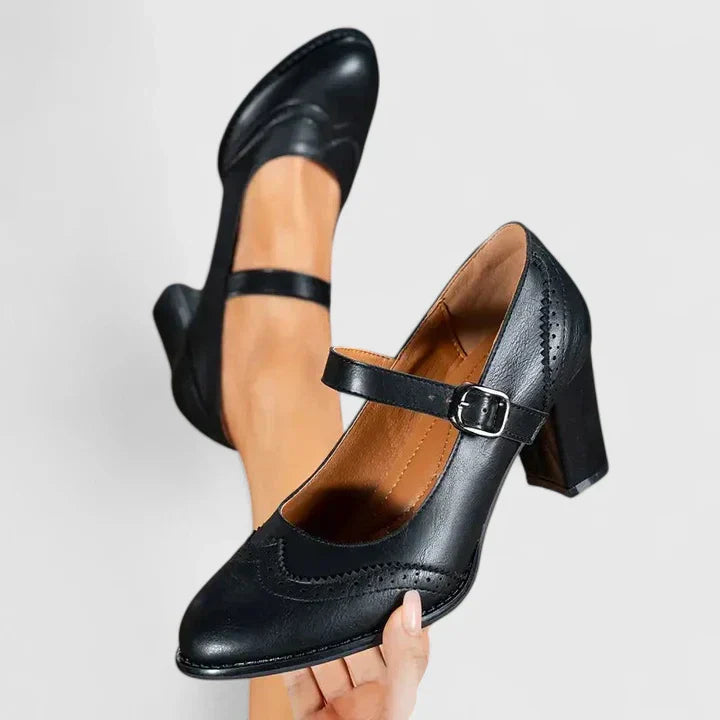 Bronte | Brogue-Detail Mary Jane Flats with Block Heel Strap