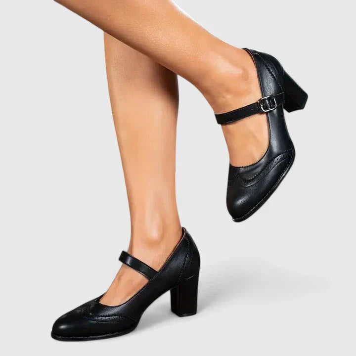 Bronte | Brogue-Detail Mary Jane Flats with Block Heel Strap
