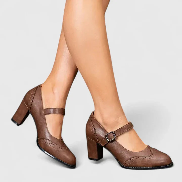 Bronte | Brogue-Detail Mary Jane Flats with Block Heel Strap