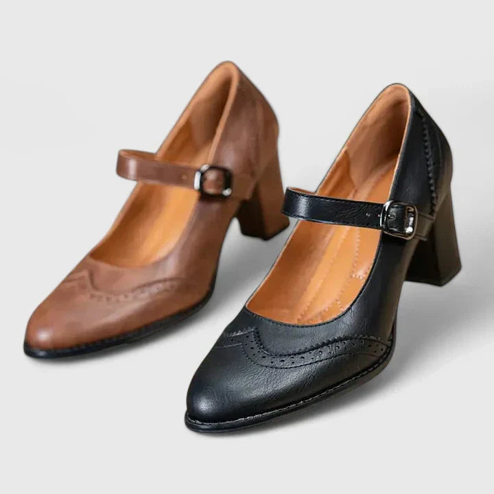 Bronte | Brogue-Detail Mary Jane Flats with Block Heel Strap