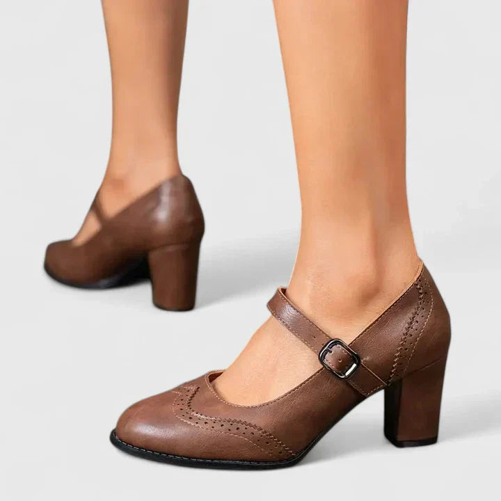 Bronte | Brogue-Detail Mary Jane Flats with Block Heel Strap