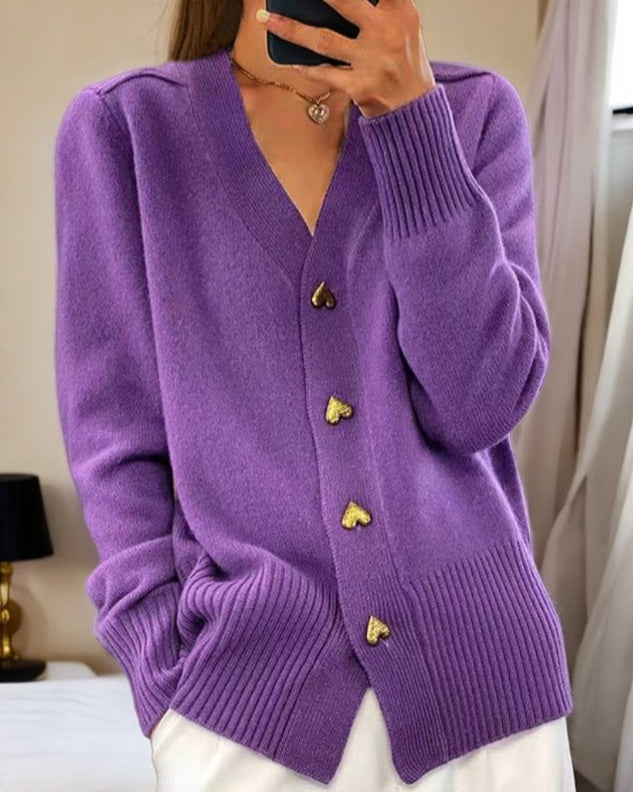 Evie | Women's Knitted Cardigan V-Neck Heart Button