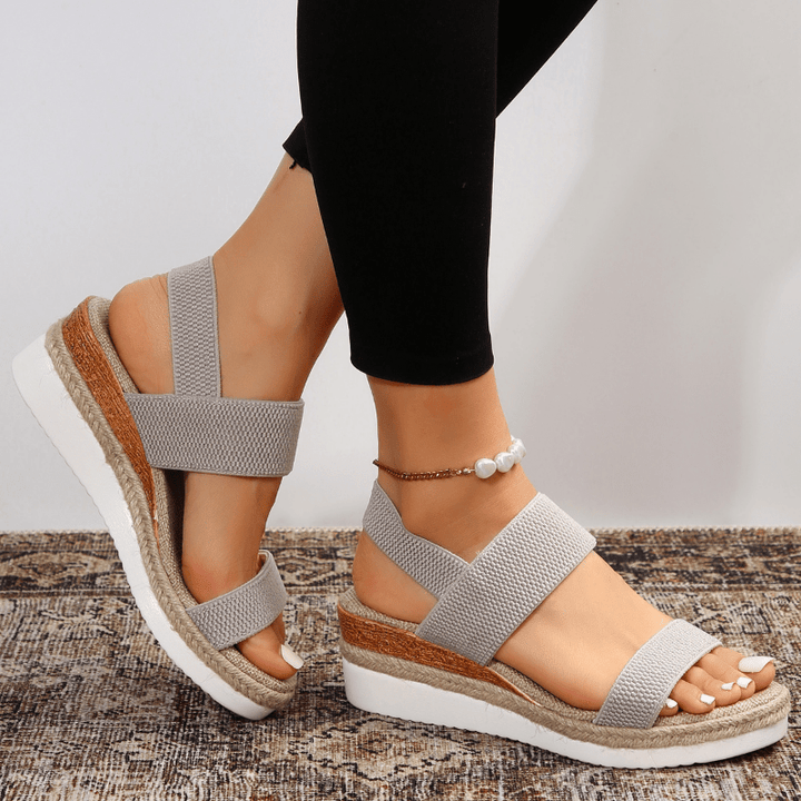 Chainlink | Elastic Strap Espadrille Platform Wedges
