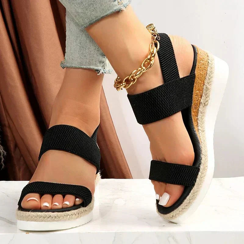 Chainlink | Elastic Strap Espadrille Platform Wedges