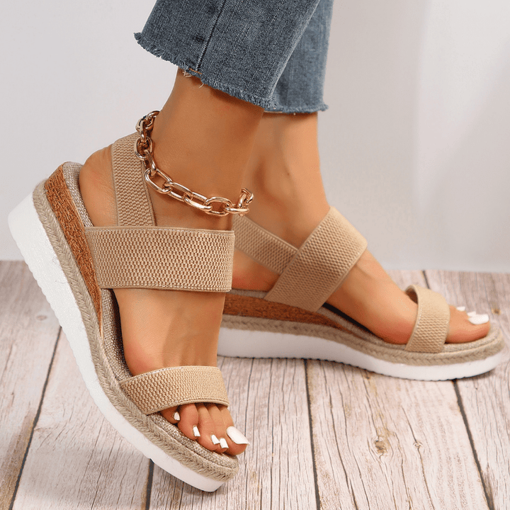 Chainlink | Elastic Strap Espadrille Platform Wedges