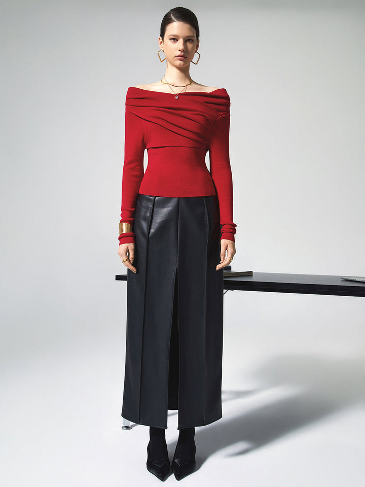 Talia | Women's Off-Shoulder Wrap Top – Long Sleeve Knit Design