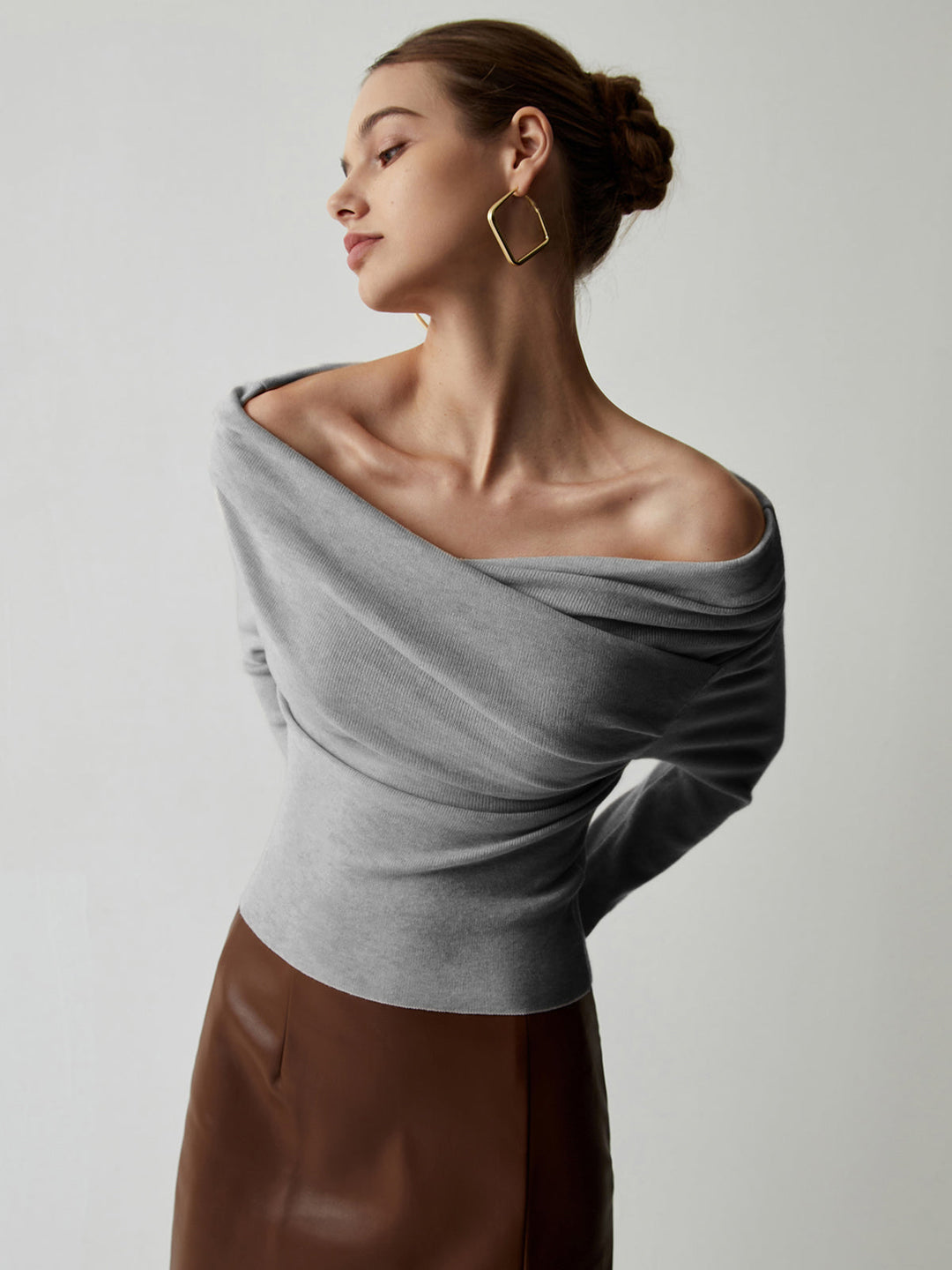 Talia | Women's Off-Shoulder Wrap Top – Long Sleeve Knit Design