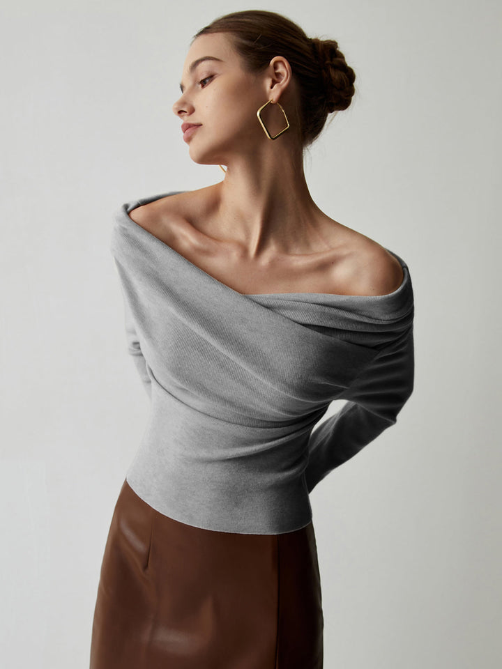 Talia | Women's Off-Shoulder Wrap Top – Long Sleeve Knit Design