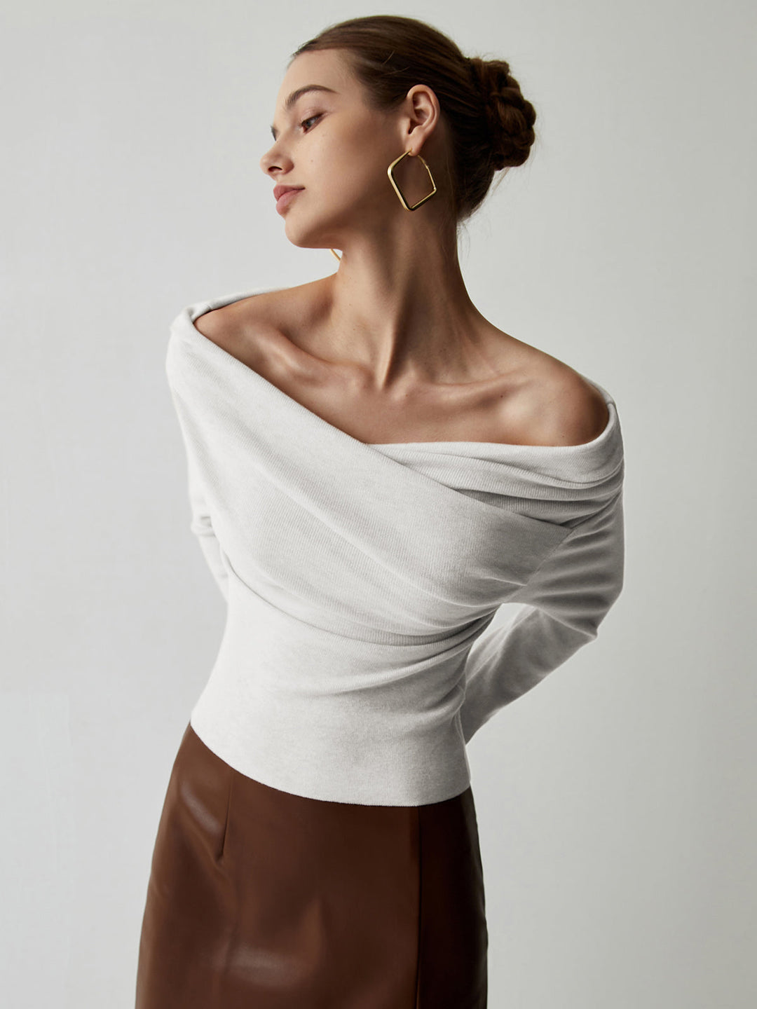 Talia | Women's Off-Shoulder Wrap Top – Long Sleeve Knit Design