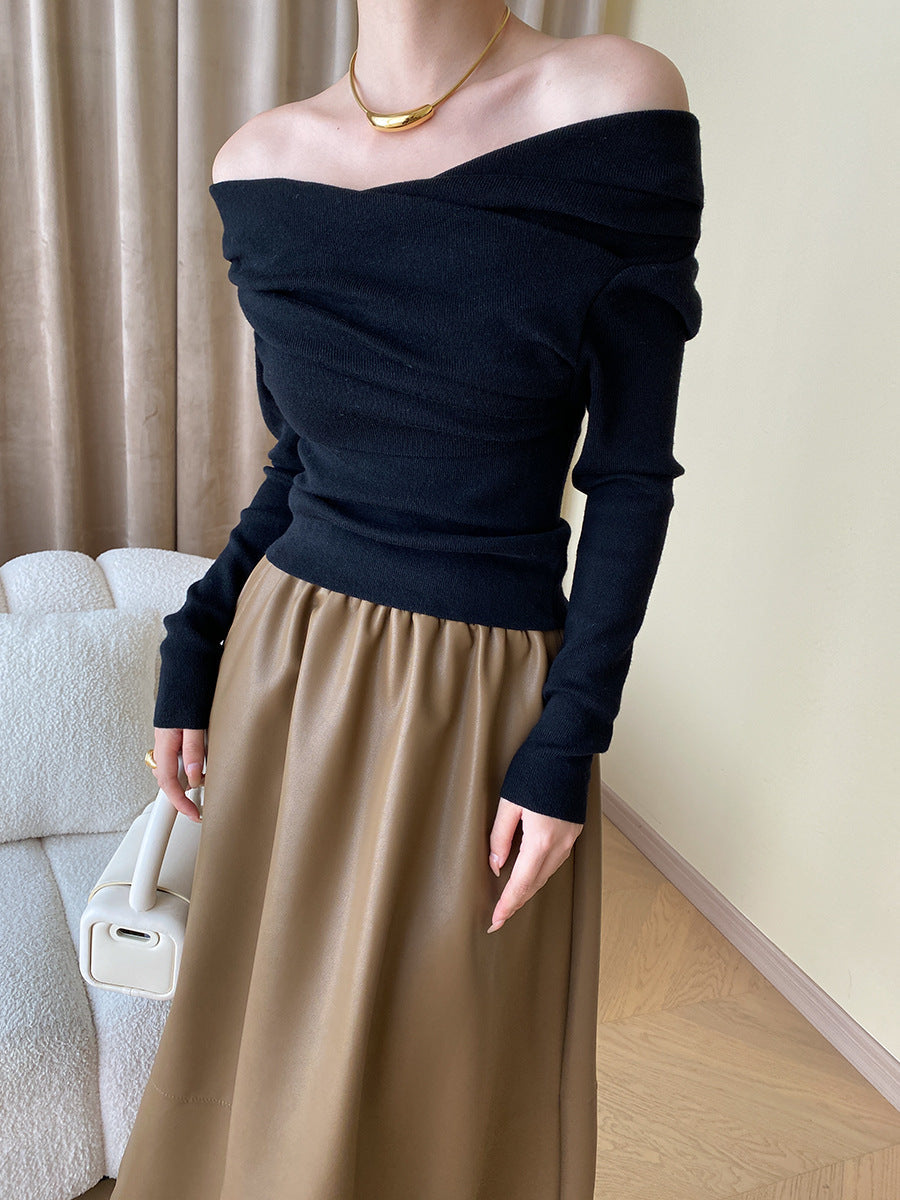 Talia | Women's Off-Shoulder Wrap Top – Long Sleeve Knit Design
