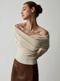 Talia | Women's Off-Shoulder Wrap Top – Long Sleeve Knit Design