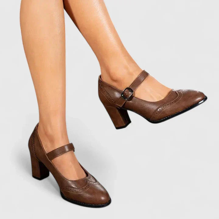 Vivienne | Classic Brogue Mary Jane Flats with Ankle Strap